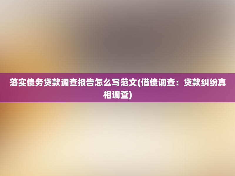 落实债务贷款调查报告怎么写范文(借债调查：贷款纠纷真相调查)