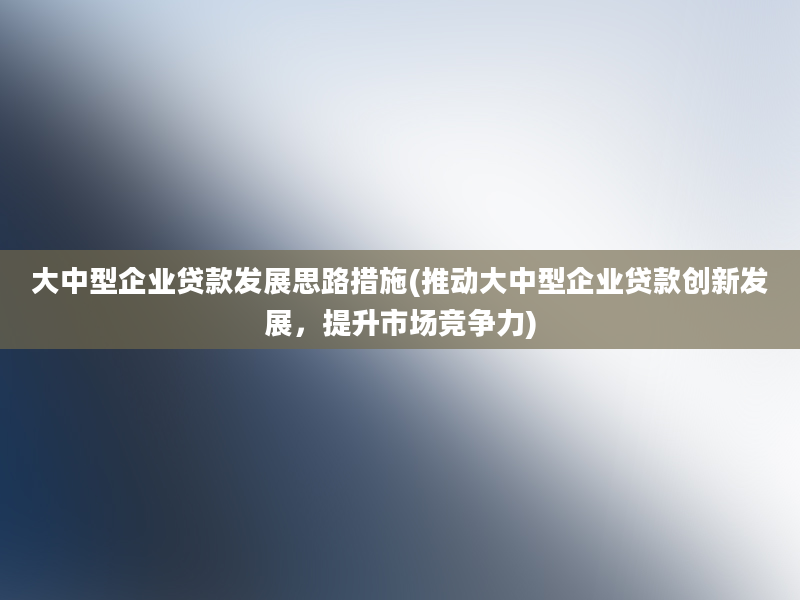 大中型企业贷款发展思路措施(推动大中型企业贷款创新发展，提升市场竞争力)