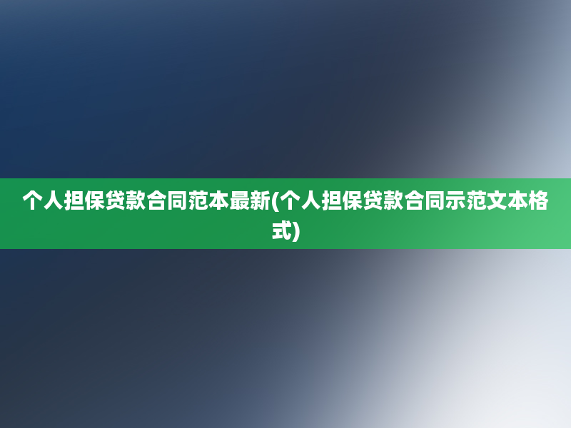 个人担保贷款合同范本最新(个人担保贷款合同示范文本格式)