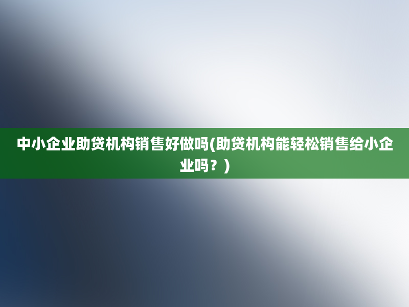 中小企业助贷机构销售好做吗(助贷机构能轻松销售给小企业吗？)