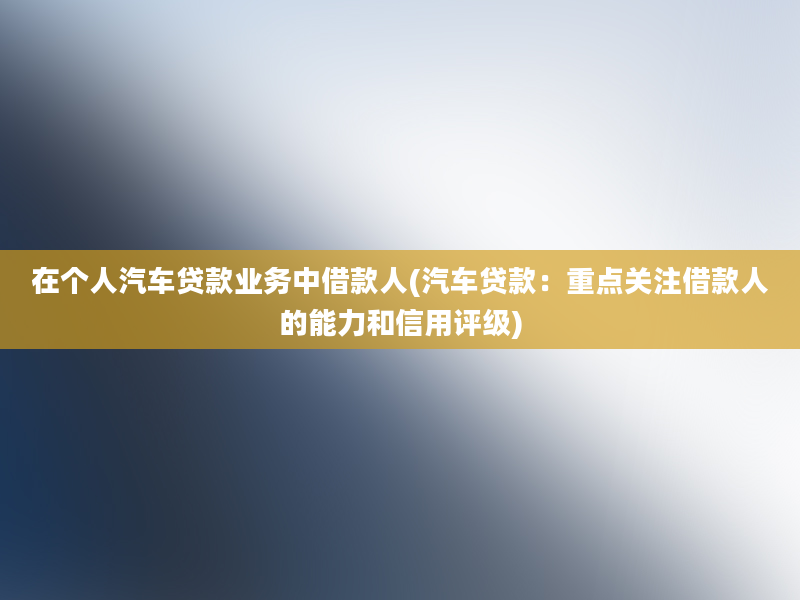 在个人汽车贷款业务中借款人(汽车贷款：重点关注借款人的能力和信用评级)