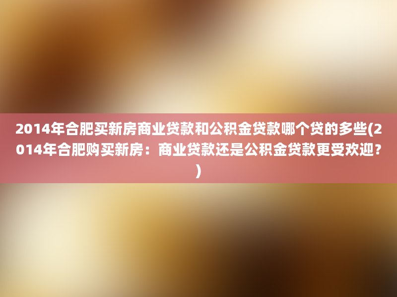 2014年合肥买新房商业贷款和公积金贷款哪个贷的多些(2014年合肥购买新房：商业贷款还是公积金贷款更受欢迎？)