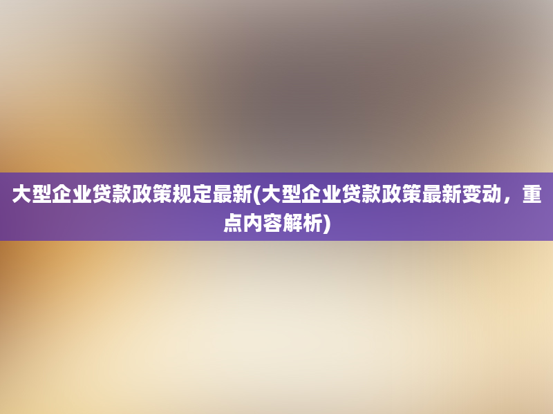 大型企业贷款政策规定最新(大型企业贷款政策最新变动，重点内容解析)