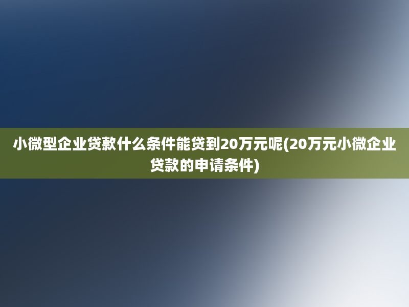 小微型企业贷款什么条件能贷到20万元呢(20万元小微企业贷款的申请条件)