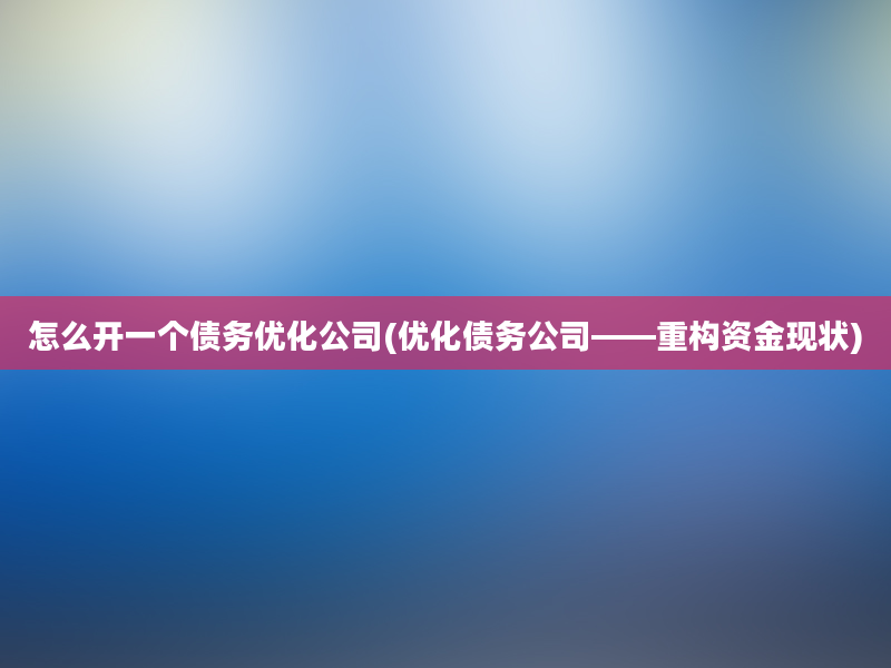 怎么开一个债务优化公司(优化债务公司——重构资金现状)