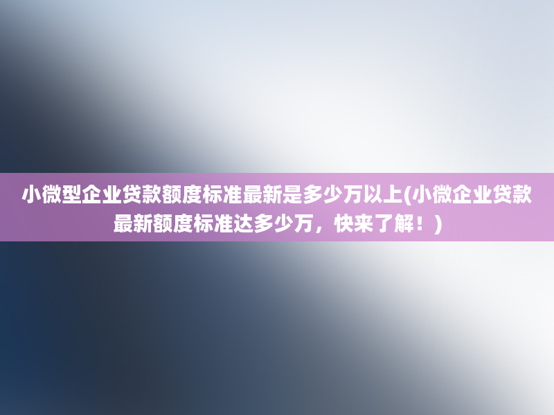 小微型企业贷款额度标准最新是多少万以上(小微企业贷款最新额度标准达多少万，快来了解！)