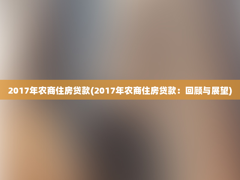 2017年农商住房贷款(2017年农商住房贷款：回顾与展望)