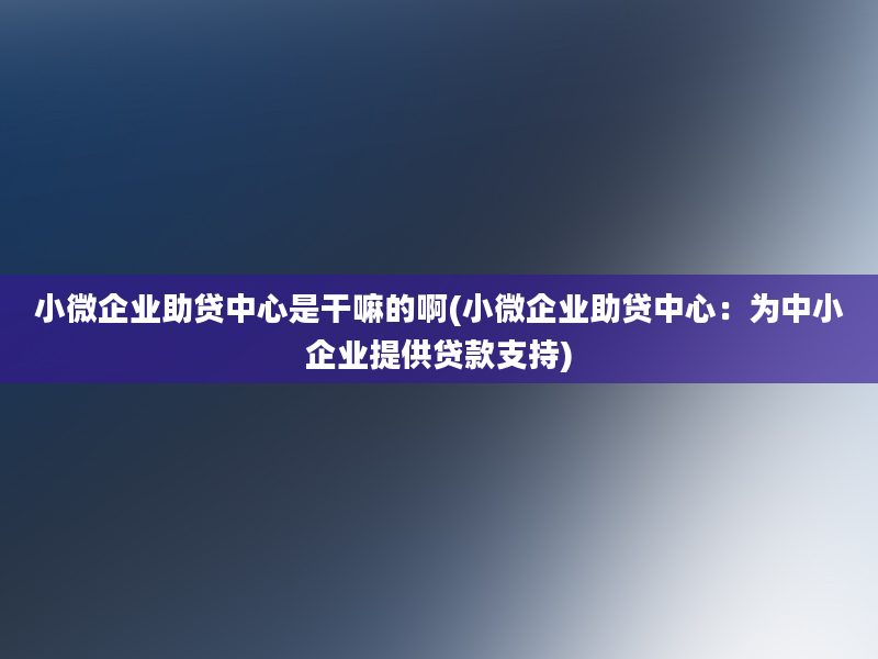 小微企业助贷中心是干嘛的啊(小微企业助贷中心：为中小企业提供贷款支持)