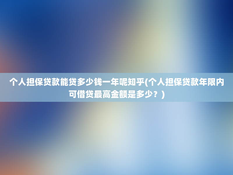 个人担保贷款能贷多少钱一年呢知乎(个人担保贷款年限内可借贷最高金额是多少？)