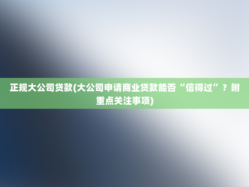 正规大公司贷款(大公司申请商业贷款能否“信得过”？附重点关注事项)