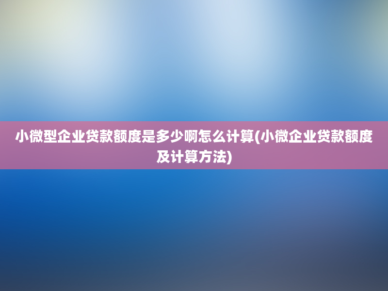 小微型企业贷款额度是多少啊怎么计算(小微企业贷款额度及计算方法)