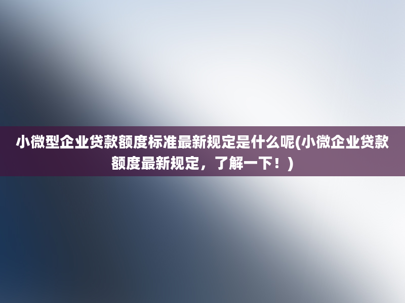 小微型企业贷款额度标准最新规定是什么呢(小微企业贷款额度最新规定，了解一下！)