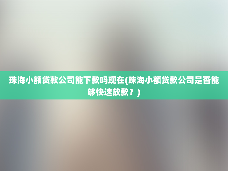 珠海小额贷款公司能下款吗现在(珠海小额贷款公司是否能够快速放款？)