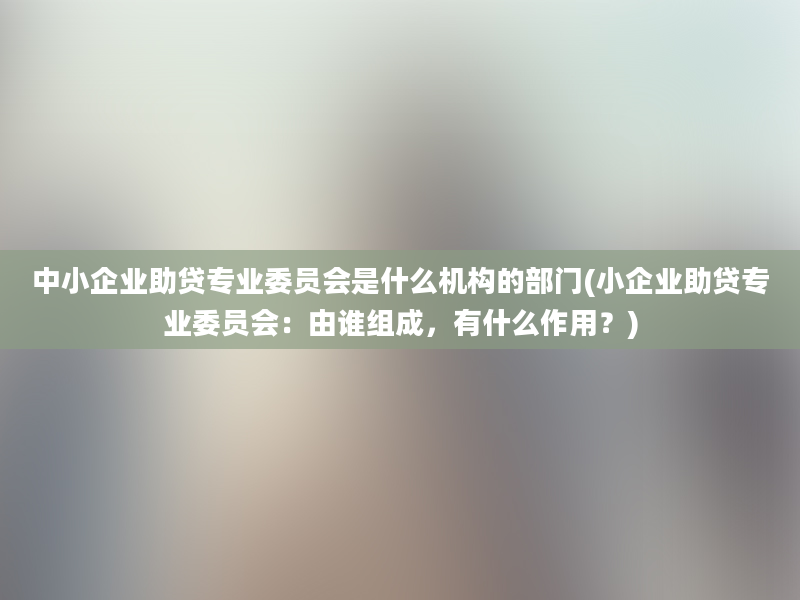 中小企业助贷专业委员会是什么机构的部门(小企业助贷专业委员会：由谁组成，有什么作用？)