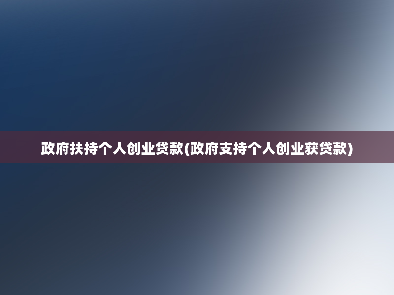 政府扶持个人创业贷款(政府支持个人创业获贷款)