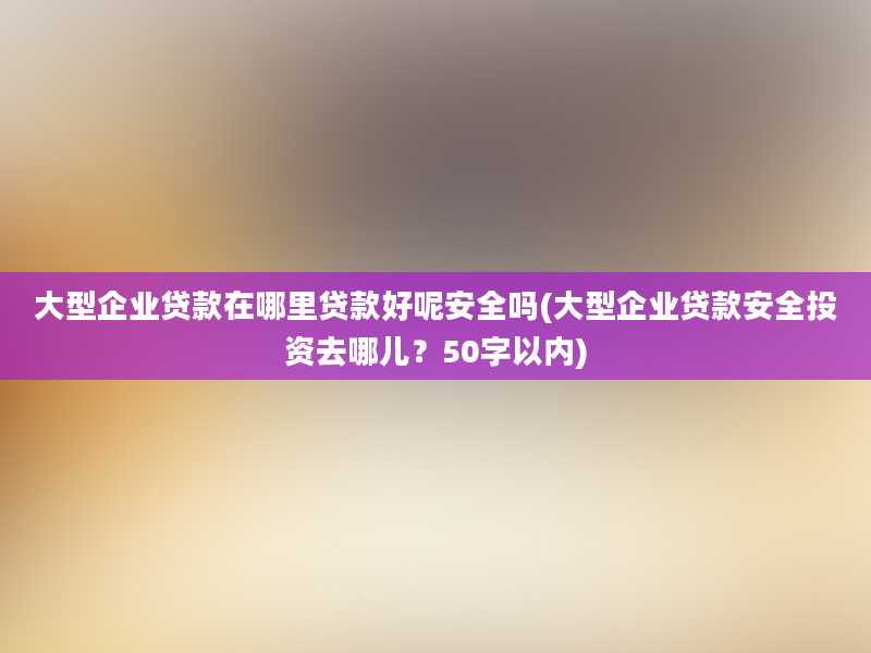 大型企业贷款在哪里贷款好呢安全吗(大型企业贷款安全投资去哪儿？50字以内)