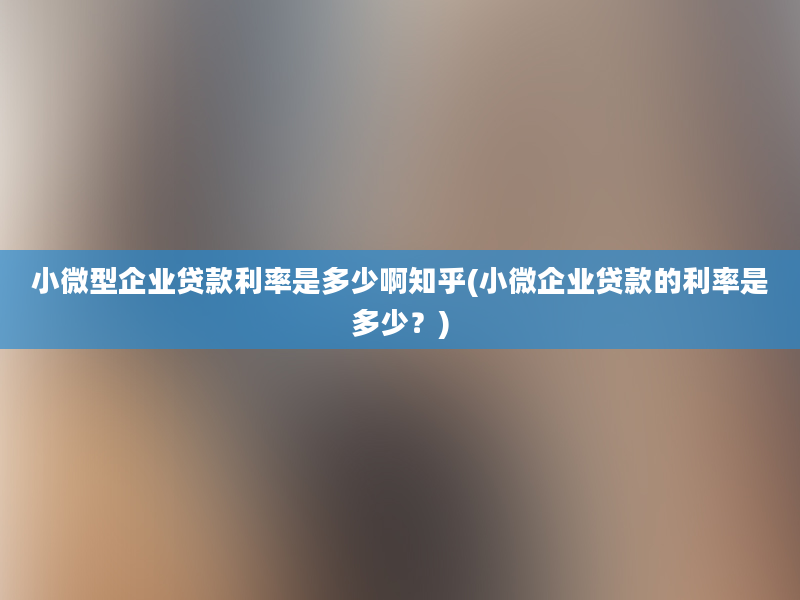 小微型企业贷款利率是多少啊知乎(小微企业贷款的利率是多少？)