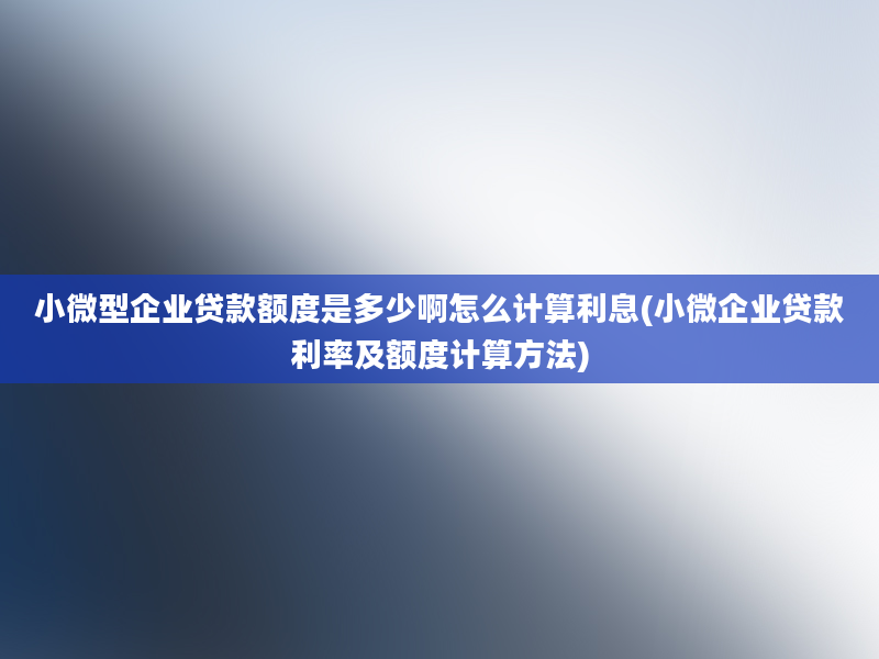 小微型企业贷款额度是多少啊怎么计算利息(小微企业贷款利率及额度计算方法)